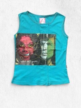 Salad gals Japanese cyber blue tank top with graphic print